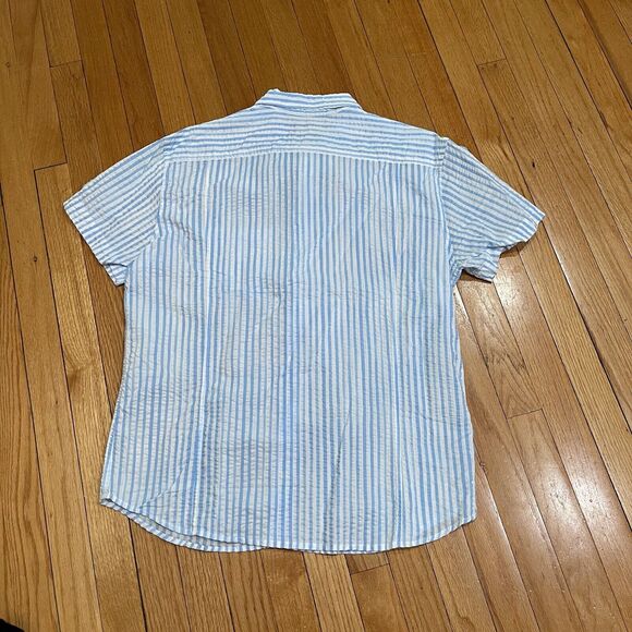 Huckberry Corridor New York Striped Seersucker Shirt Size Large L Short Sleeve - Picture 7 of 10